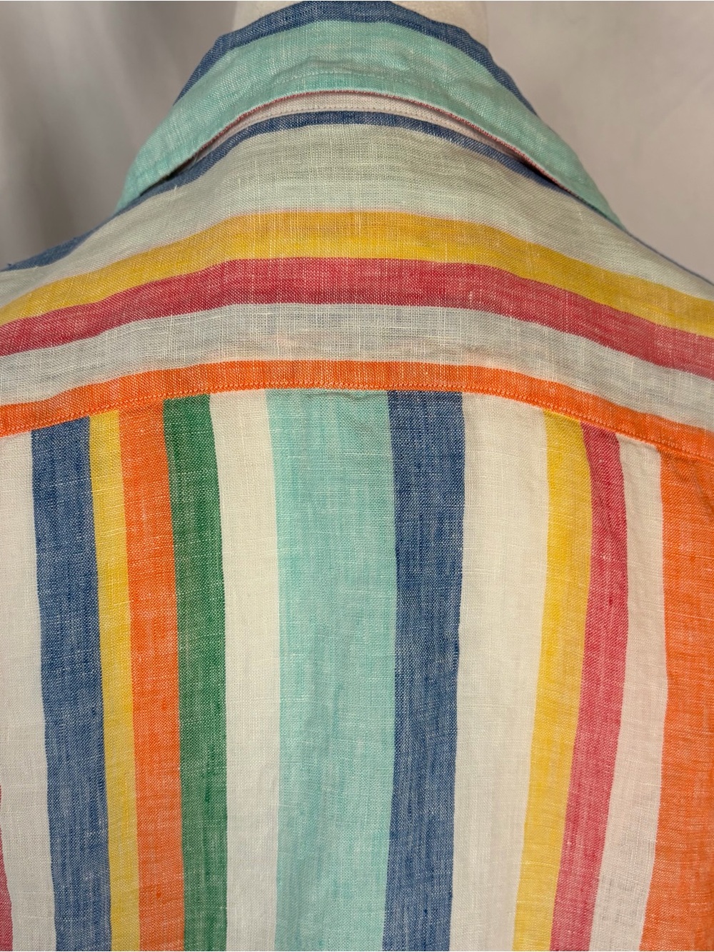 Frank & Eileen Colorful ‘Eileen’ Linen Vertical Stripe Button-Up Shirt Medium - Picture 9 of 9
